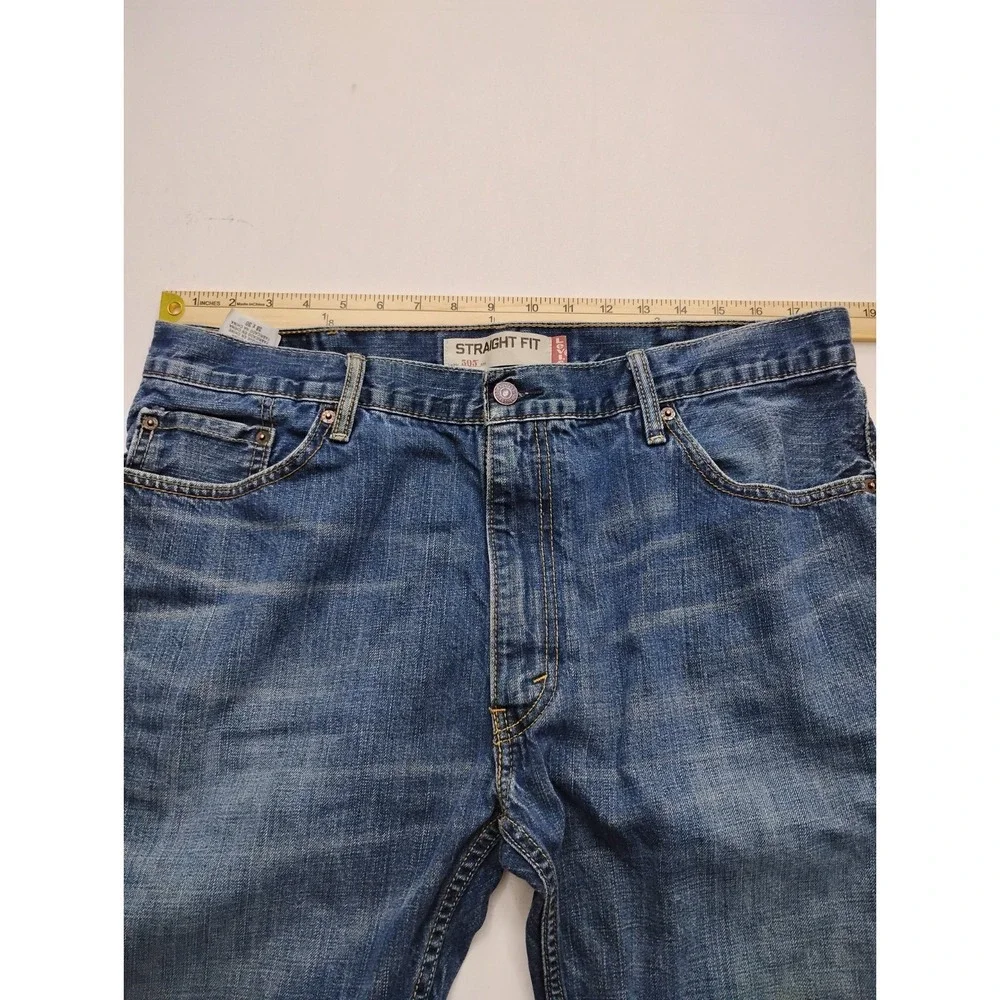Levi 505 Straight Leg Regular Faded Blue Denim Jeans 38x30 Y2k Faded